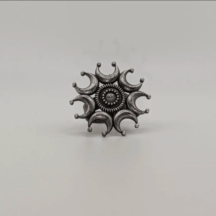 Mystical Half - Moon Ring in Oxidized Finish – Handmade Indian Artisanal - The Ganges Store