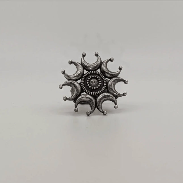 Mystical Half - Moon Ring in Oxidized Finish – Handmade Indian Artisanal - The Ganges Store