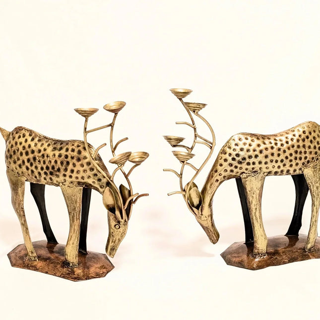 Pair of Deer (Bowing) with tealight holders - Handcrafted Indian Home DÃ©cor - The Ganges Store