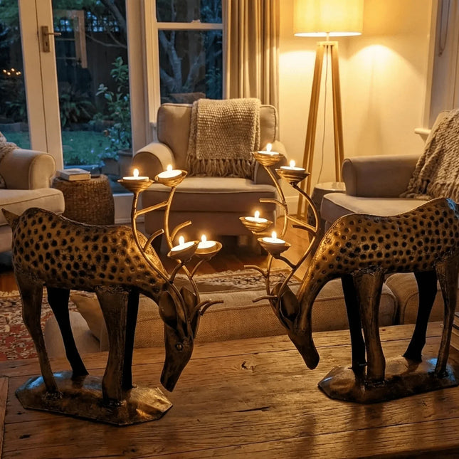 Pair of Deer (Bowing) with tealight holders - Handcrafted Indian Home DÃ©cor - The Ganges Store