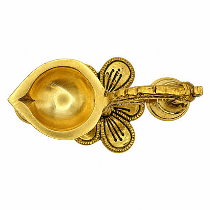 Handcrafted Brass Peacock Neck Cantilever Ghanti Diya – Oil Lamp with Bells