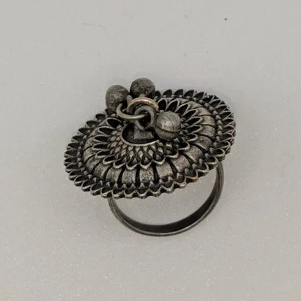 Playful "Ghungroo" Accent Ring in Oxidized Silver – Handmade Indian Artisanal - The Ganges Store