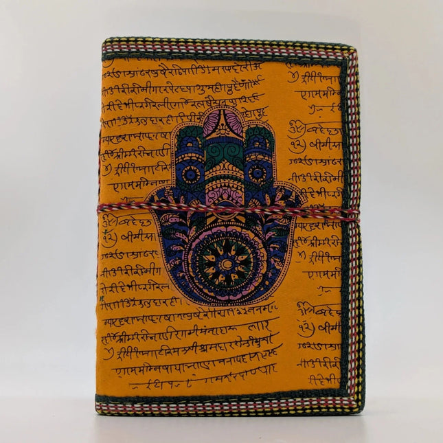 Quaint Handmade Notebook with Script & Hamsa Motif - 96 Pages - The Ganges Store