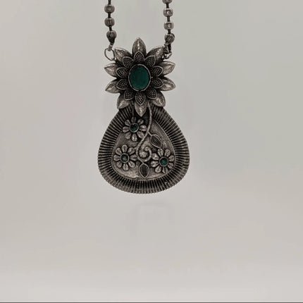 Radiant Flower - Shaped Necklace with Jade Stone Accent - Handmade Indian Artisanal - The Ganges Store