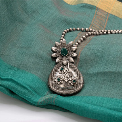 Radiant Flower - Shaped Necklace with Jade Stone Accent - Handmade Indian Artisanal - The Ganges Store
