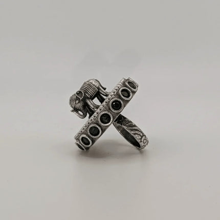 Regal Elephant Motif Ring in Silver Brass – Handmade Indian Artisanal - The Ganges Store