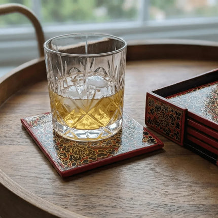 Regal Kashmiri Papier - MÃ¢chÃ© Coaster Set (Square) â€” Handmade Indian Artisanal - The Ganges Store