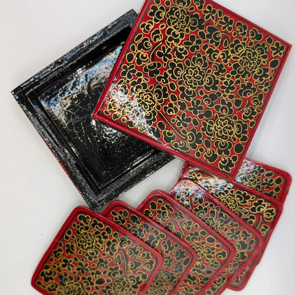 Regal Kashmiri Papier - MÃ¢chÃ© Coaster Set (Square) â€” Handmade Indian Artisanal - The Ganges Store