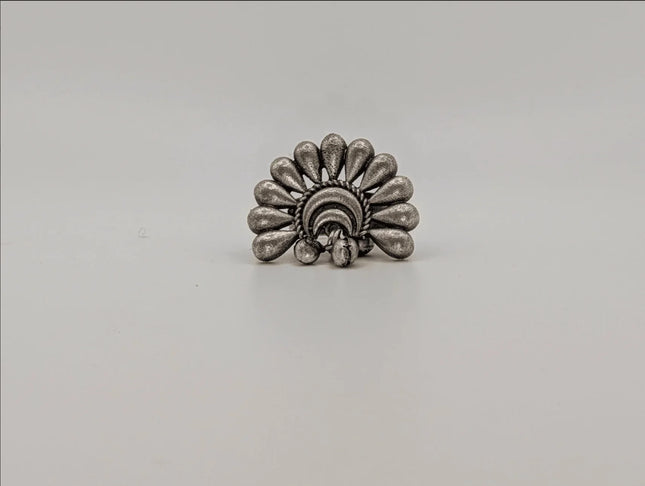 Sacred Lotus Motif Ring in Silver Finish – Handmade Indian Artisanal - The Ganges Store