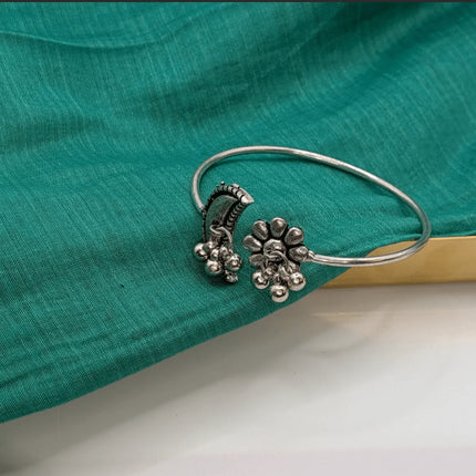 Stunning Bangle with Sun and Moon Motifs in German Silver - Handmade Indian Artisanal - The Ganges Store