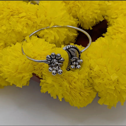 Stunning Bangle with Sun and Moon Motifs in German Silver - Handmade Indian Artisanal - The Ganges Store