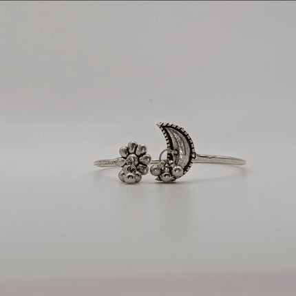 Stunning Bangle with Sun and Moon Motifs in German Silver - Handmade Indian Artisanal - The Ganges Store