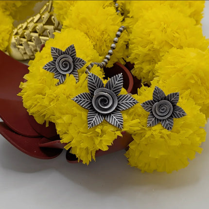 Stunning Traditional Necklace and Pendant Set in German Silver - Handmade Indian Artisanal - The Ganges Store