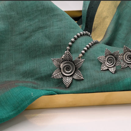 Stunning Traditional Necklace and Pendant Set in German Silver - Handmade Indian Artisanal - The Ganges Store