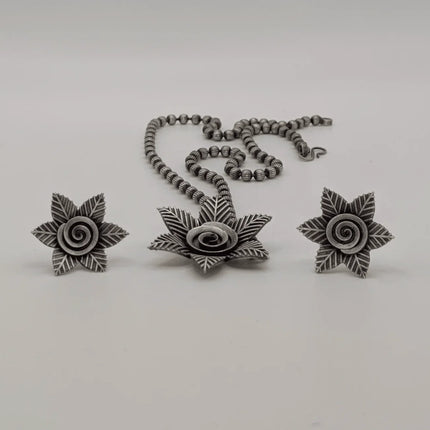 Stunning Traditional Necklace and Pendant Set in German Silver - Handmade Indian Artisanal - The Ganges Store