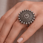 Timeless Floral Pattern Ring in Silver Finish – Handmade Indian Artisanal - The Ganges Store