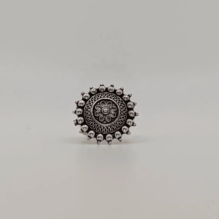 Timeless Floral Pattern Ring in Silver Finish – Handmade Indian Artisanal - The Ganges Store