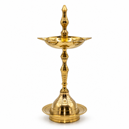 Traditional Kerala Handcrafted Brass Nilavilakku — Medium Pooja Oil Lamp (Set of 2 lamps)