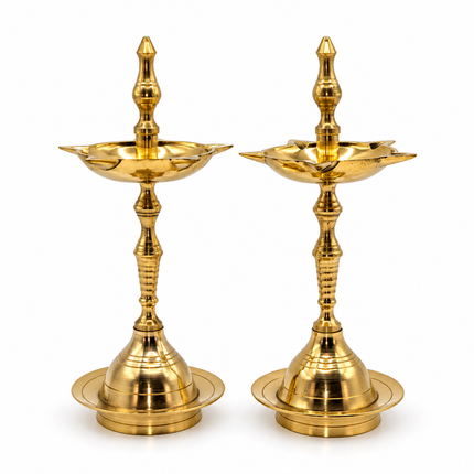 Traditional Kerala Handcrafted Brass Nilavilakku — Medium Pooja Oil Lamp (Set of 2 lamps)