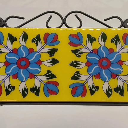 Vibrant Ceramic Double Hanger Hook â€” Handmade Indian Artisanal - The Ganges Store