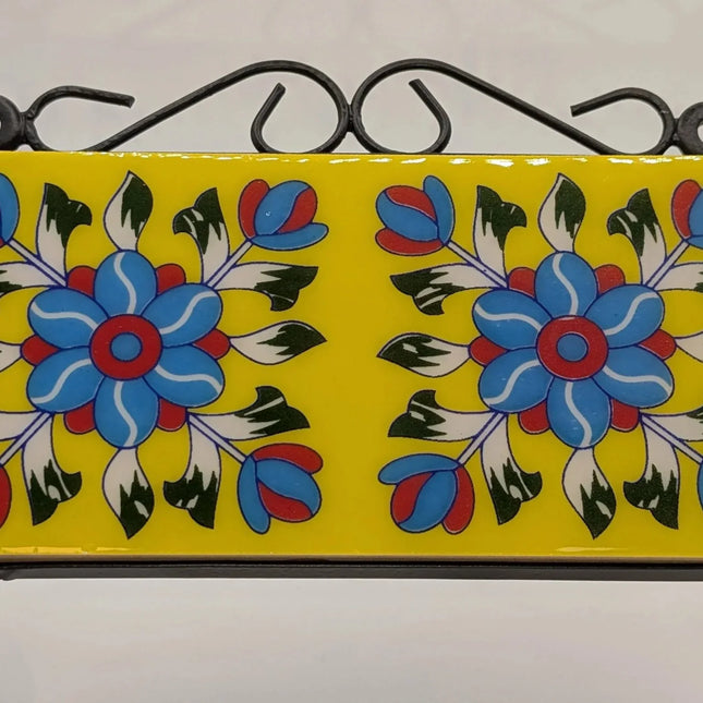 Vibrant Ceramic Double Hanger Hook â€” Handmade Indian Artisanal - The Ganges Store